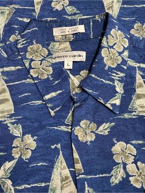 Pierre Cardin Men’s Blue Floral Sailboat Casual Shirt Size Large
